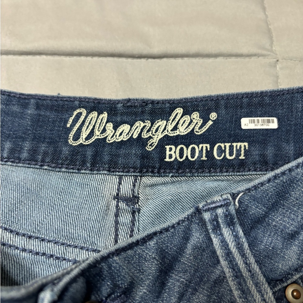 Wrangler Blue Boot Cut Jeans with Classic Distressed Look - Picture 6 of 6